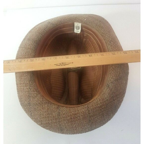 Vintage RICHMAN Large Tweed WoolLike Hat Brown Plaid United Hatters USA - Picture 6 of 12